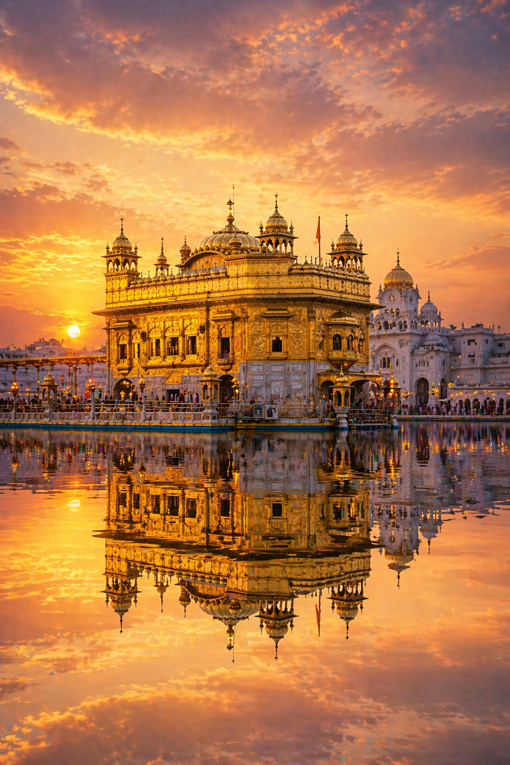 Golden Temple Amritsar Harmandir Sahib golden architecture reflected in sacred pool sarovar dawn